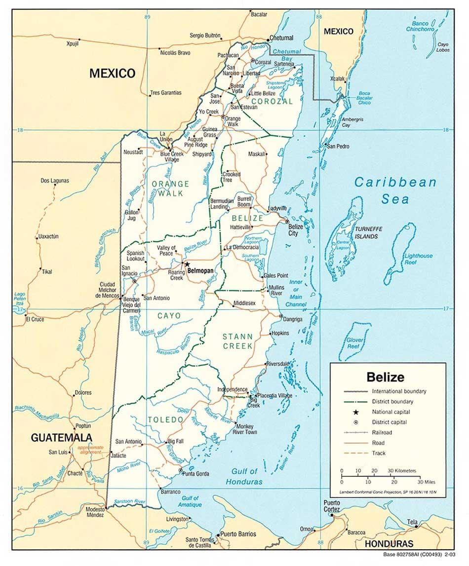 Belize râuri hartă