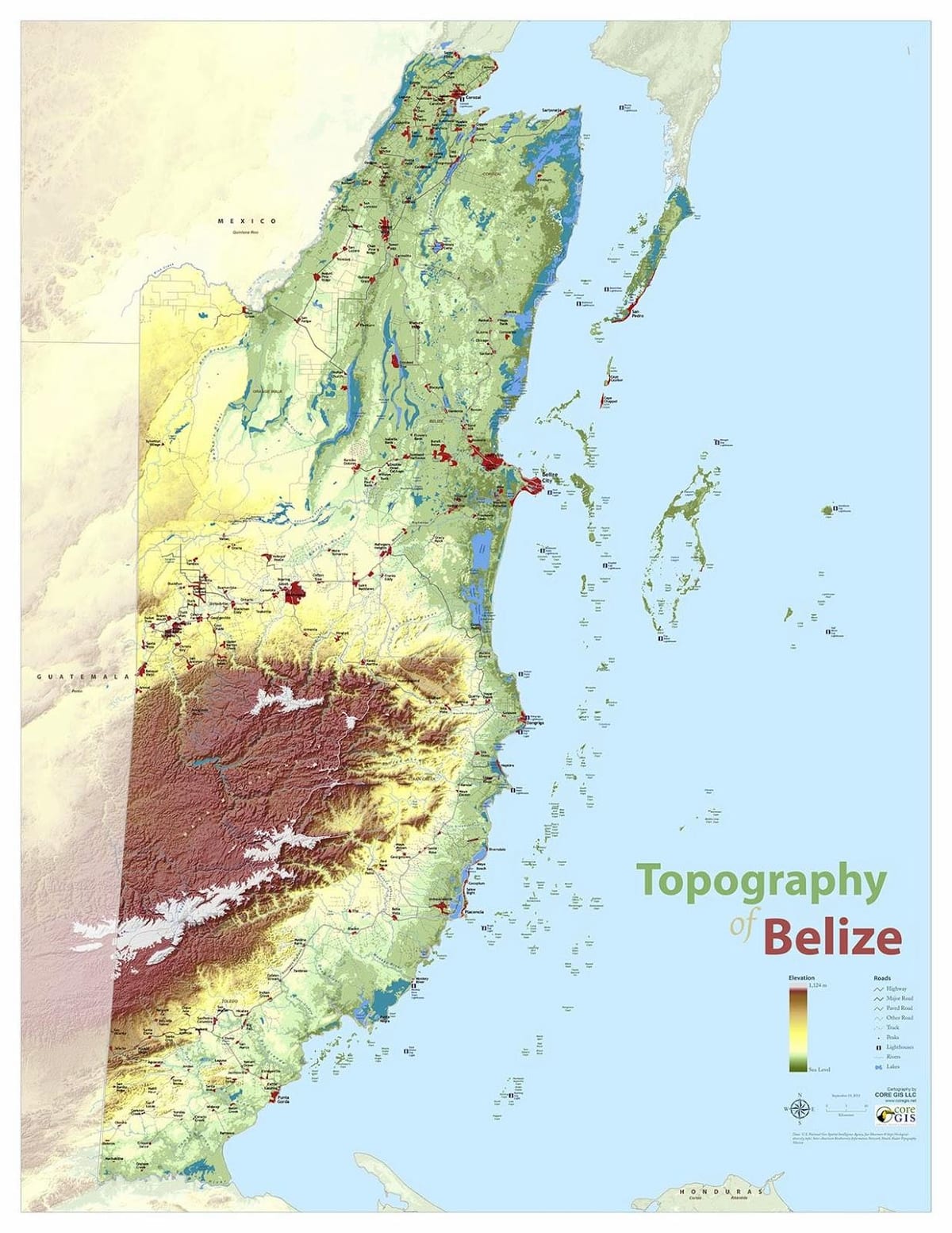 Harta topografică din Belize