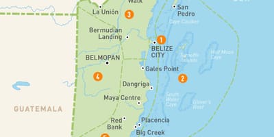 Harta de Belize și în țările din jur